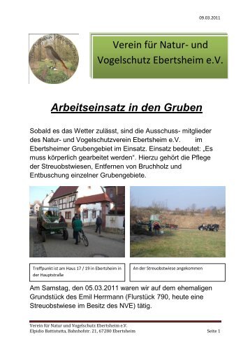 Verein für Natur- und Vogelschutz Ebertsheim e.V. Arbeitseinsatz in ...