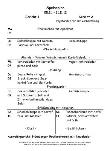 Der aktuelle Speiseplan