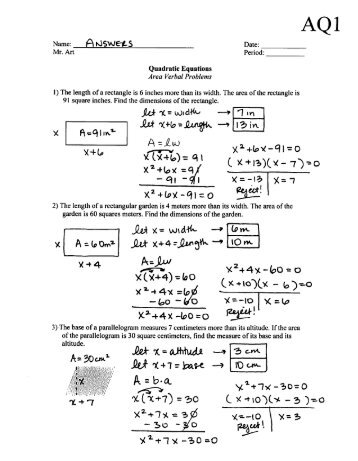 Quadratic Equations - Area Problems - Worksheet AQ1 - Answers.pdf