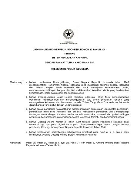 undang-undang republik indonesia nomor 20 tahun 2003 tentang