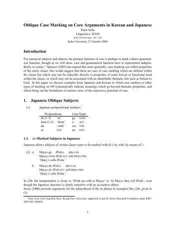 Oblique Case Marking on Core Arguments in Korean and Japanese