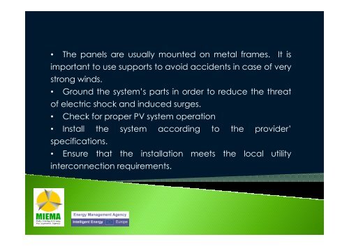 Guides to installation of a Photo Voltaic system - MIEMA