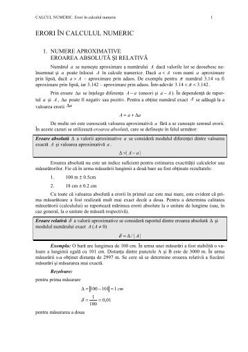 ERORI ÃŽN CALCULUL NUMERIC
