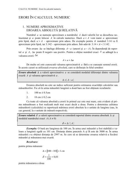ERORI ÃŽN CALCULUL NUMERIC