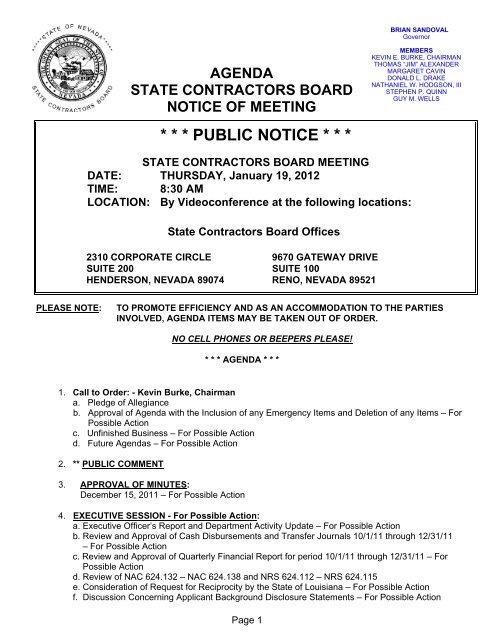 PUBLIC NOTICE - Nevada State Contractors Board