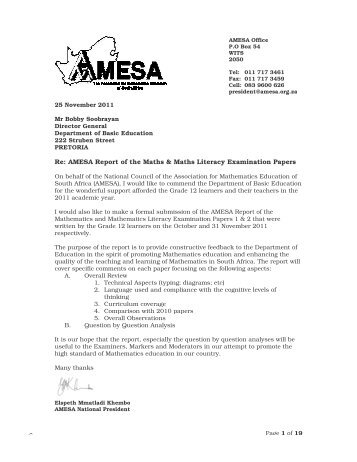 AMESA response to 2011 NSC mathematics papers