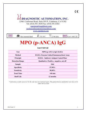 MPO (p-ANCA) IgG - Diagnostic Automation : Cortez Diagnostics