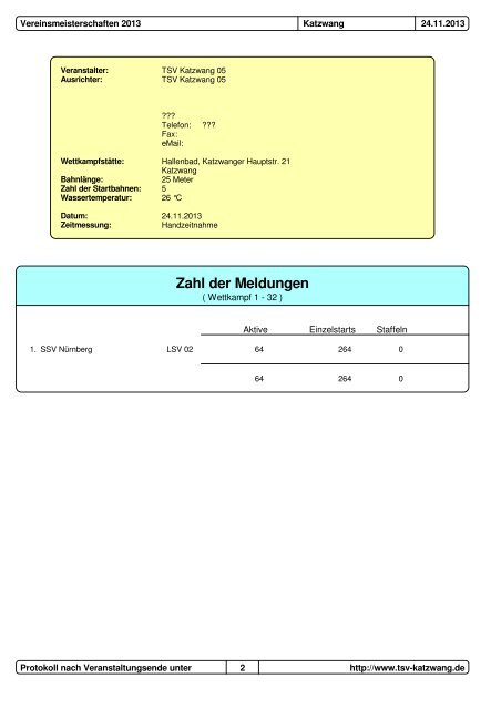 das protokoll ist online - TSV-Katzwang-Schwimmen