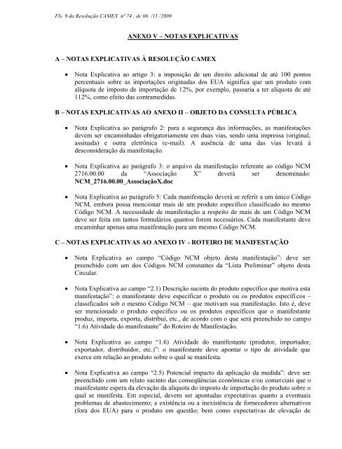 RESOLUÇÃO Nº 74, DE 06 DE NOVEMBRO DE 2009. O ...