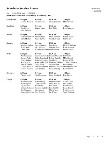 Schedules Service Across - St. Michael Catholic Church