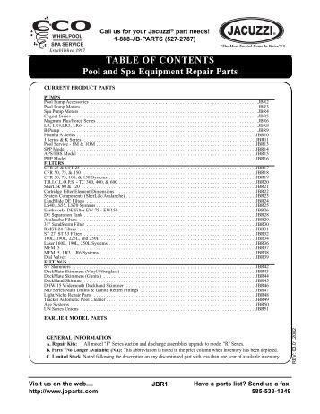 TABLE OF CONTENTS Pool and Spa Equipment Repair Parts