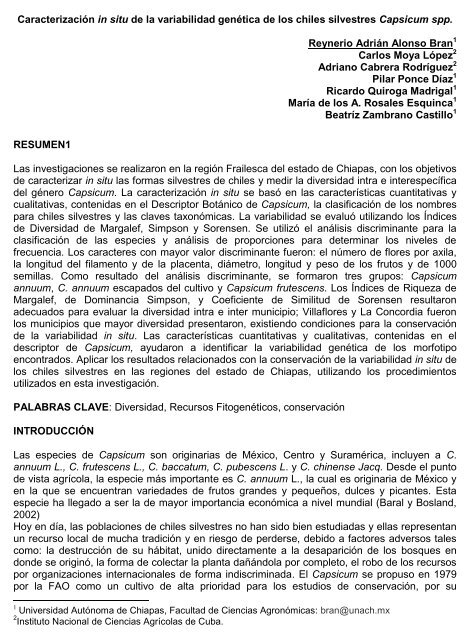 CaracterizaciÃ³n in situ de la variabilidad genÃ©tica de los chiles ...