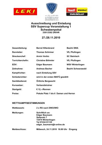 Ausschreibung und Einladung SSV Supercup Veranstaltung 1 ...