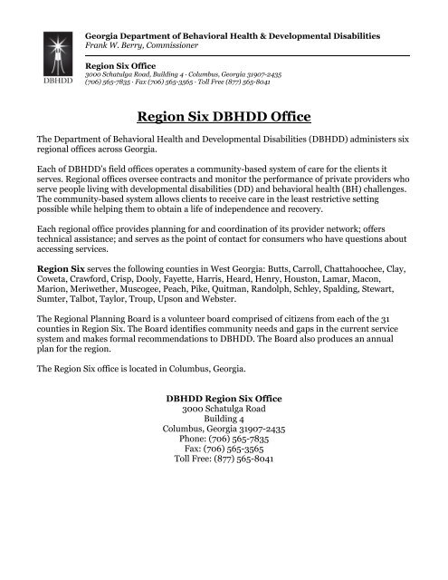 Region Six Community-Based Services - Department of Behavioral ...