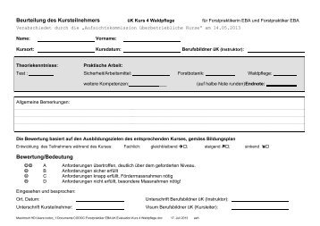 Beurteilung des Kursteilnehmers: üK Waldpflege - Codoc