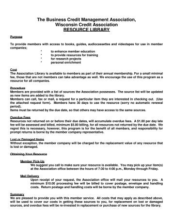 Library Resource Request Form and Rules - Wisconsin Credit ...