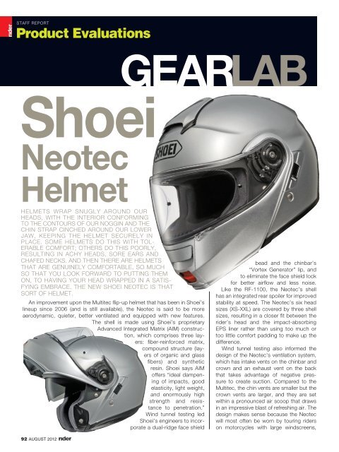 Rider magazine review of the all-new SHOEI Neotec helmet.