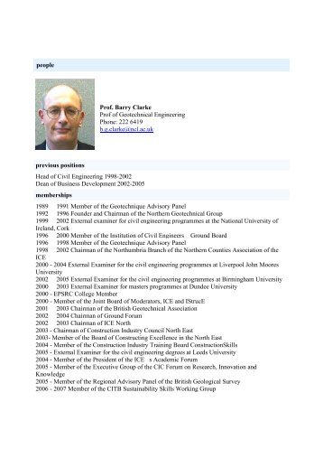 people Prof. Barry Clarke Prof of Geotechnical Engineering Phone ...