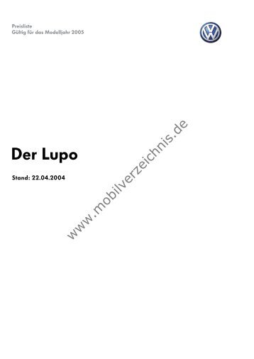 Preisliste Volkswagen Lupo, 4/2004 - mobilverzeichnis.de