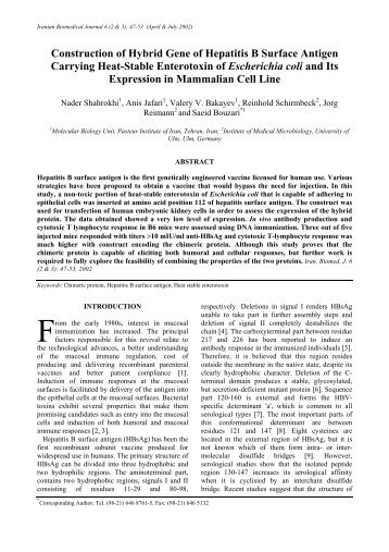 Construction of Hybrid Gene of Hepatitis B Surface Antigen Carrying ...