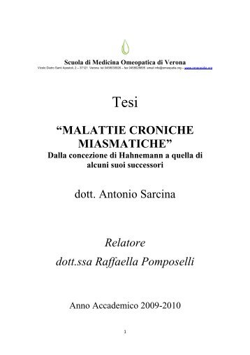 MALATTIE CRONICHE MIASMATICHE - Omeopatia