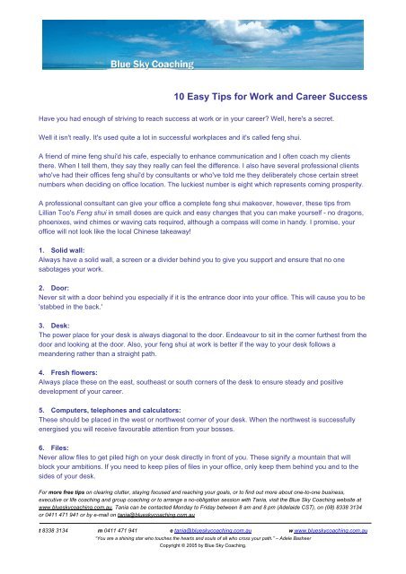 10 Easy Tips For Work And Career Success Blue Sky Coaching
