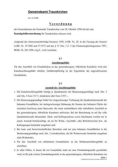 KanalgebÃ¼hrenordnung - .PDF - Traunkirchen