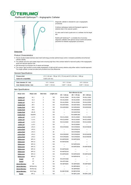 Radifocus Optitorque Angiographic Catheter Radifocus Optitorque Angiographic Catheter