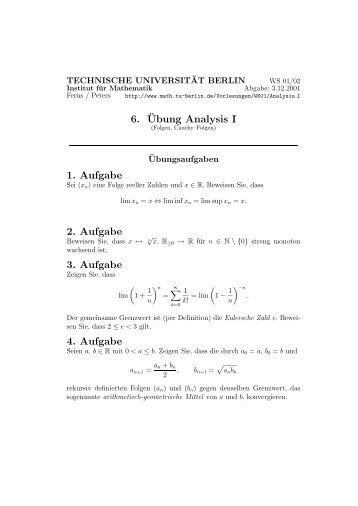 6. Â¨Ubung Analysis I 1. Aufgabe 2. Aufgabe 3. Aufgabe 4. Aufgabe