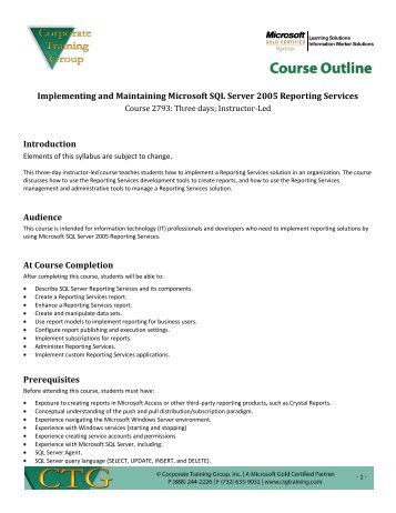 Implementing and Maintaining Microsoft SQL Server 2005 Reporting ...