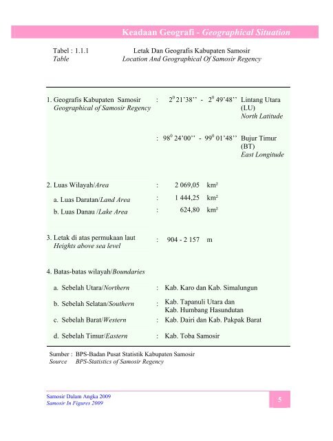 Samosir Dalam Angka 2009 - Pemerintah Kabupaten Samosir