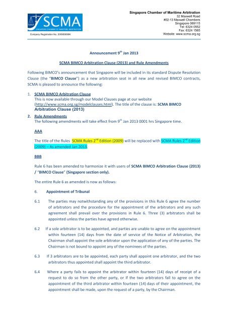 Announcement 9th Jan 2013 SCMA BIMCO Arbitration Clause ...