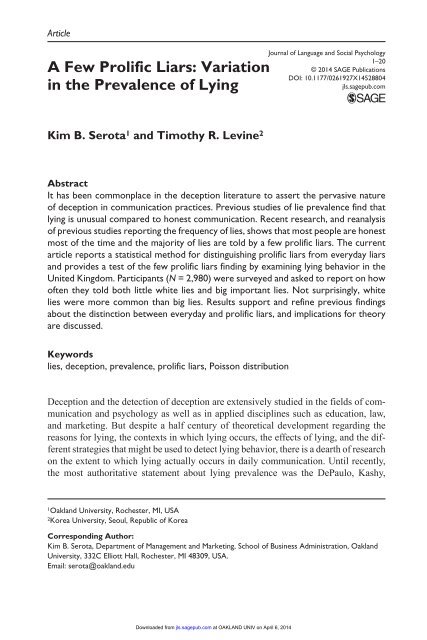 Serota Levine Prolific Liars 2014