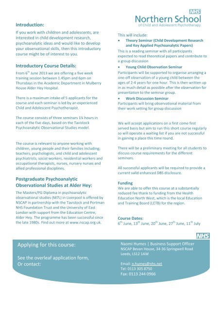Psychoanalytic Observational Studies in Liverpool: An Introductory 5 ...