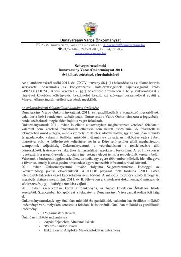 2011. Ã©vi kÃ¶ltsÃ©gvetÃ©s vÃ©grehajtÃ¡sÃ¡rÃ³l szÃ³lÃ³ ... - DunavarsÃ¡ny