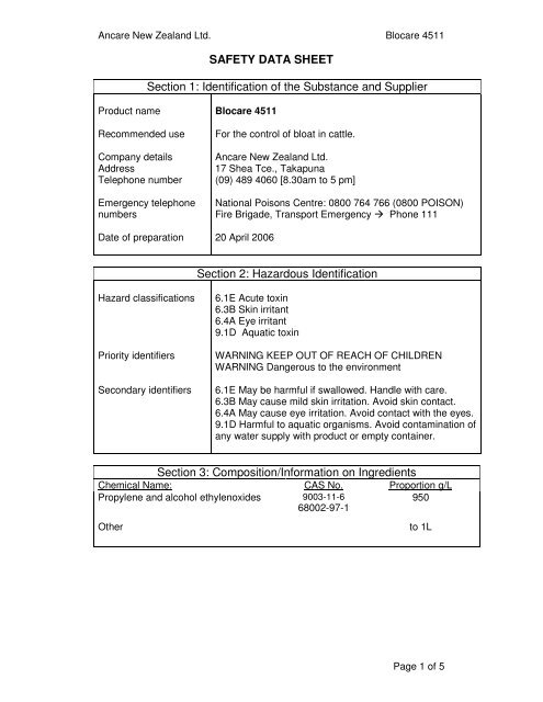 SAFETY DATA SHEET Section 1: Identification ... - Myfarmstore.co.nz