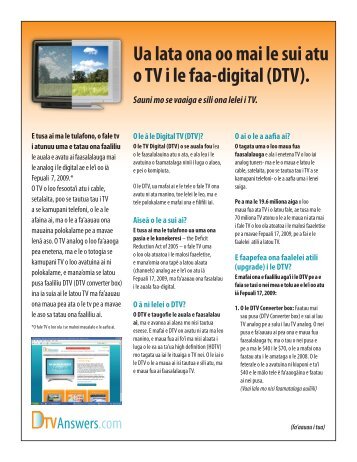 Ua lata ona oo mai le sui atu o TV i le faa-digital (DTV). - DTV Answers