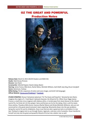 OZ THE GREAT AND POWERFUL Production ... - Visual Hollywood