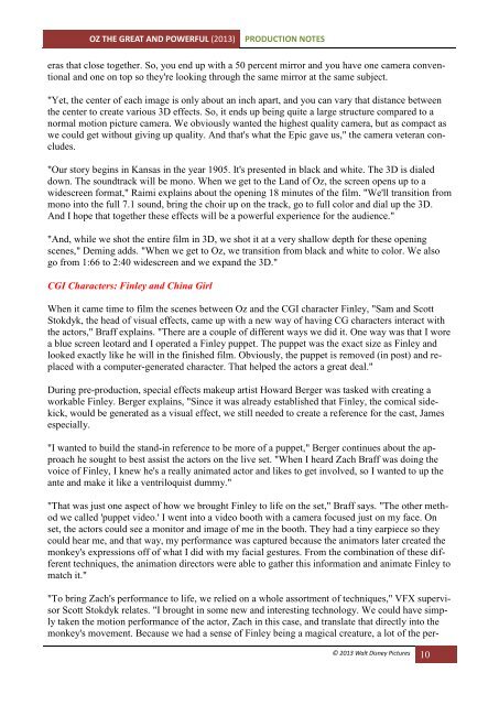 OZ THE GREAT AND POWERFUL Production ... - Visual Hollywood