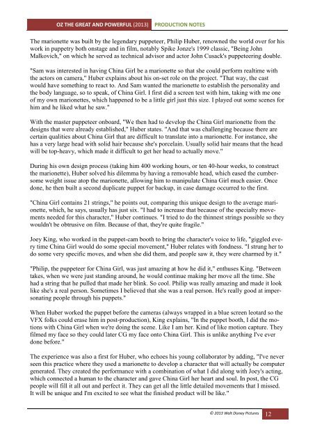 OZ THE GREAT AND POWERFUL Production ... - Visual Hollywood
