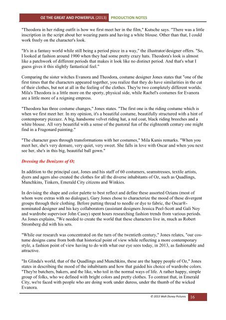 OZ THE GREAT AND POWERFUL Production ... - Visual Hollywood