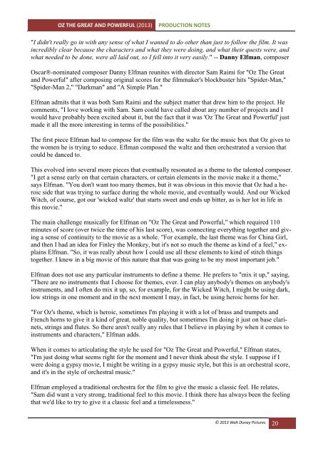 OZ THE GREAT AND POWERFUL Production ... - Visual Hollywood