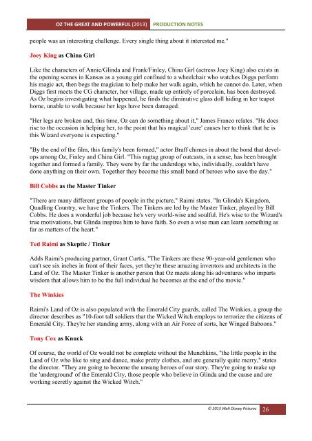 OZ THE GREAT AND POWERFUL Production ... - Visual Hollywood