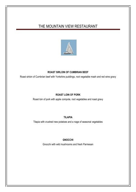 View Sunday Lunch Sample Menu - Waterhead Hotel