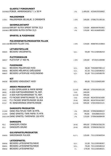 PRISLISTE JUNI 2011 - Beckers