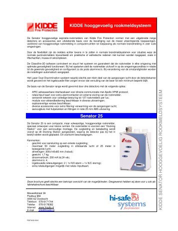 Kidde Senator hooggevoelige rookdetectie (PDF) - Hi-Safe-Systems