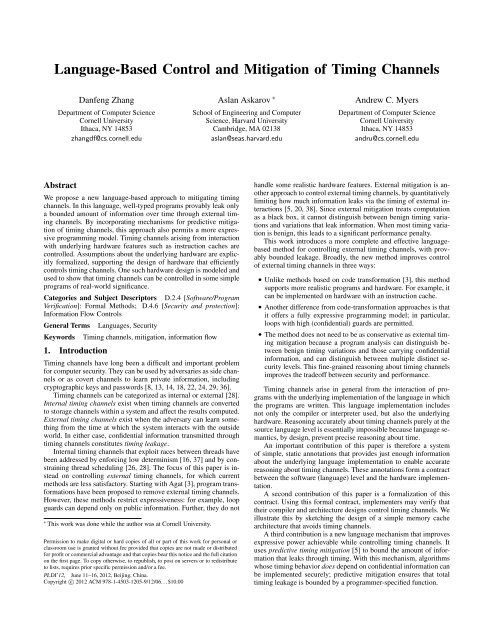 Language-Based Control and Mitigation of Timing Channels