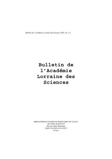 Bulletin de l'Académie Lorraine des Sciences