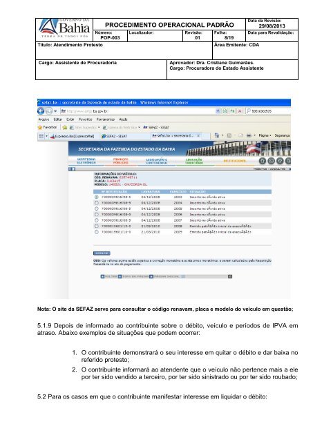 PROCEDIMENTO OPERACIONAL PADRÃO 1 ... - Sefaz Net