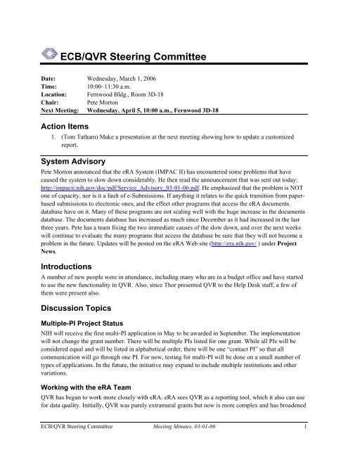 Ecb Qvr Steering Committee Minutes Era